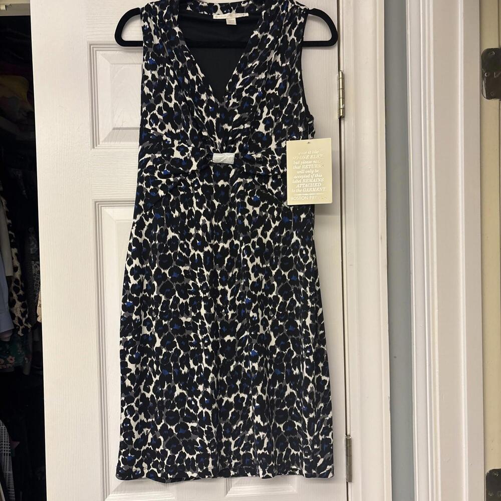 NWT Boston Proper Dress Size 12 Animal Print  Stretch Buckle V-neck Sleeveless